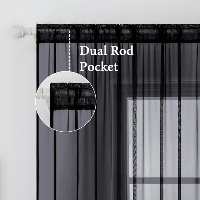 MIULEE 2 Panels Solid Color Sheer Window Curtains Elegant Halloween Window - Image 2