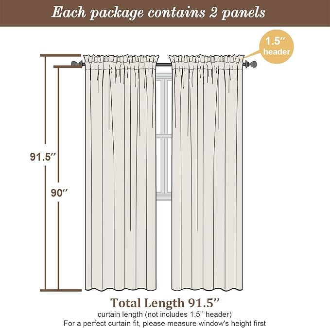 Chyhomenyc Cream Sheer Curtains 90 Inches Long 2 Panels, Light Filtering Cream - Image 3