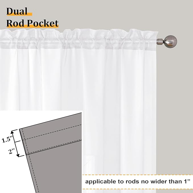Aiyufneg White Sheer Valance for Window Curtains 24 Inch Length, Light - Image 4