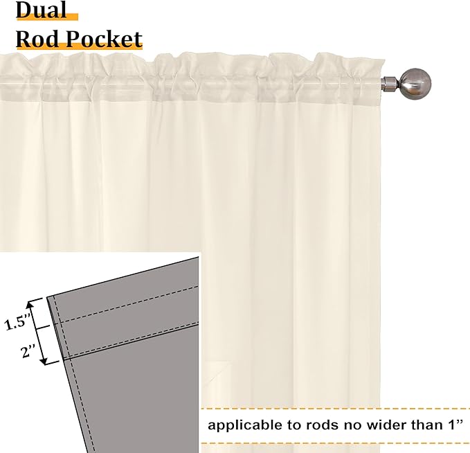 Aiyufeng Cream Sheer Curtains 54 Inch Length 2 Panels Set - Image 2