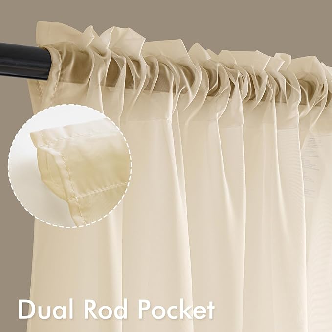MIULEE Butter Cream Sheer Curtains 108 Inches Long, 4 Panels Set, Rod Pocket - Image 2