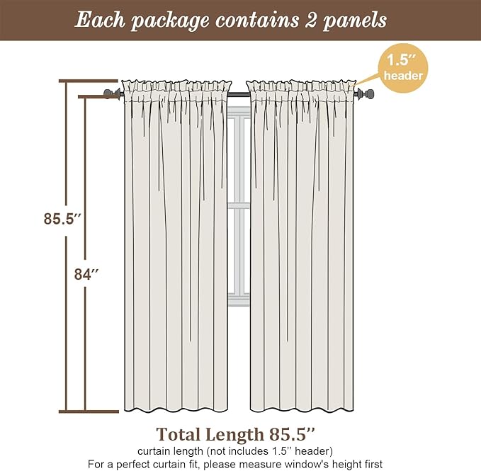 Chyhomenyc Sage Green Sheer Curtains 84 inches Long 2 Panels, Light Filtering - Image 3