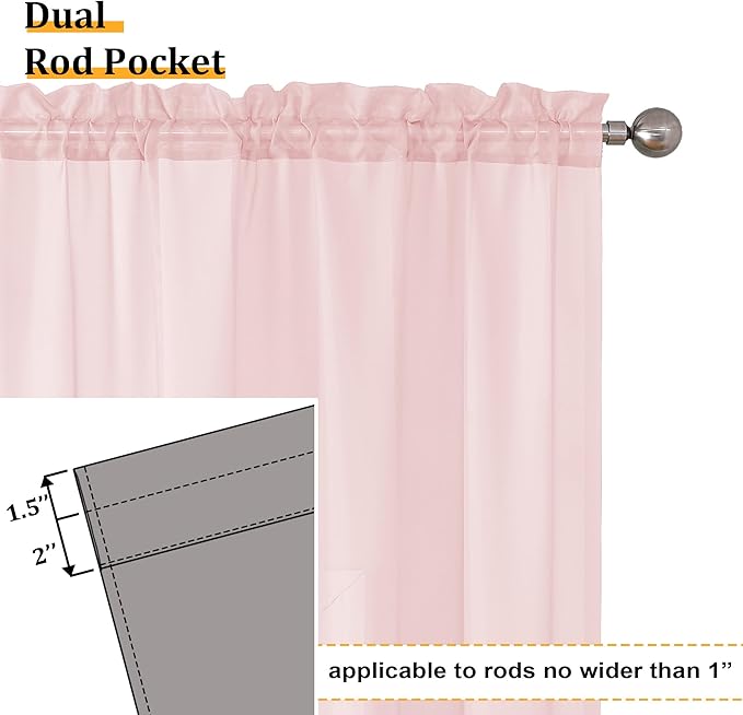 Aiyufeng Blush Pink Sheer Curtains 90 Inches Long 2 Panels Set, Light Filtering - Image 4