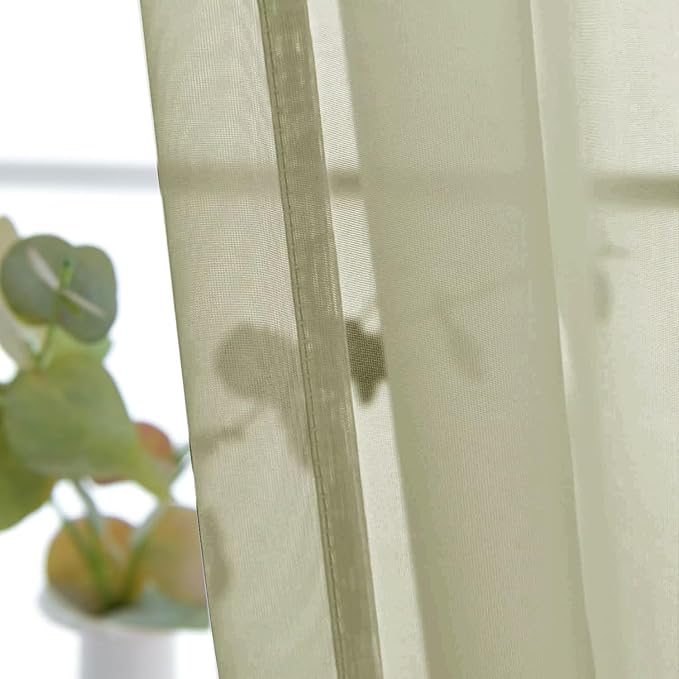 SpaceDresser Basic Rod Pocket Sheer Voile Window Curtain Panels Sage Green 1 - Image 3