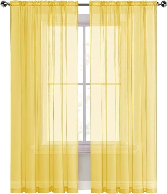 SpaceDresser Yellow Sheer Curtains 4 Panels Rod Pocket Semi-Sheer Curtain 84 - Image 4