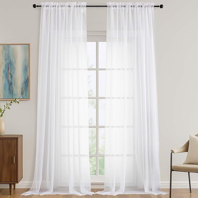 OVZME White Sheer Curtains 120 Inches Long 2 Panels Set, 59 Inch Extra Wide by OVZME