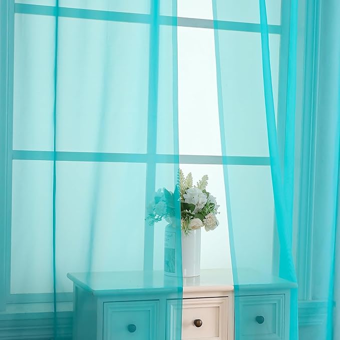 Aiyufeng Turquoise Sheer Curtains 63 Inch Length 2 Panels Set, Light Filtering - Image 7