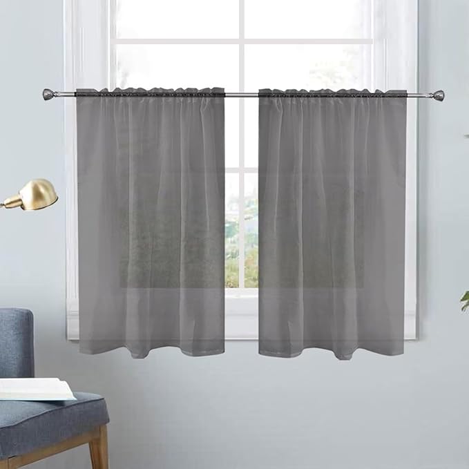 SpaceDresser Basic Rod Pocket Sheer Voile Window Curtain Panels Grey 1 Pair 2 by SpaceDresser