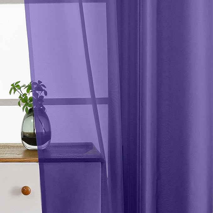 Purple Window Sheer Curtains 45 Inches Length, Voile Short Curtains - Image 5
