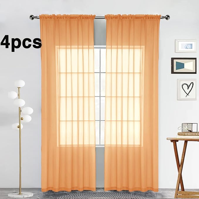 SpaceDresser Beige Sheer Curtains 4 Panels Rod Pocket Semi-Sheer Curtain 63 - Image 2