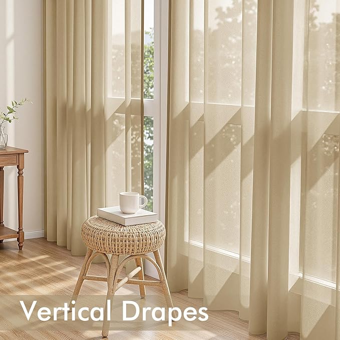 MIULEE Beige Sheer Curtains 90 Inches Long, 4 Panels Set, Rod Pocket Voile - Image 5