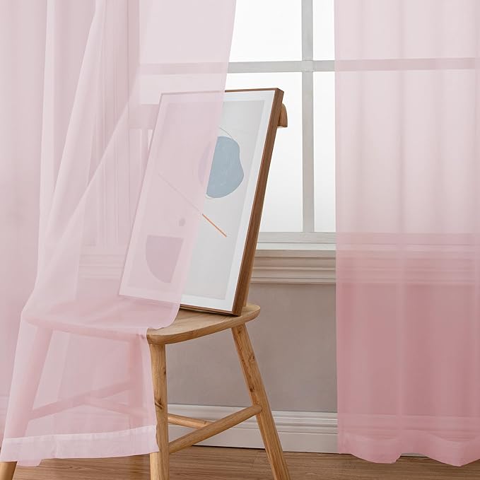 OWEINE Sheer Curtains 78 Inches Long 2 Panels Set, Rod Pocket Fimly Voile Solid - Image 3