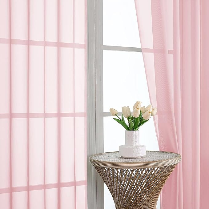 OVZME Blush Pink Sheer Curtains 120 Inches Long 2 Panels Set, 59 Inch Extra - Image 3