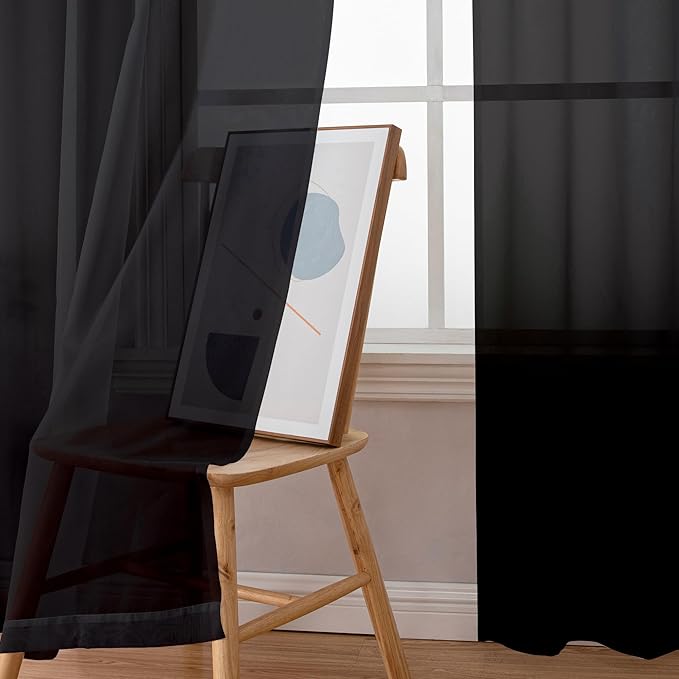 Simplebrand Black Sheer Curtains 84 Inches Long, Light Filtering Rod Pocket - Image 2