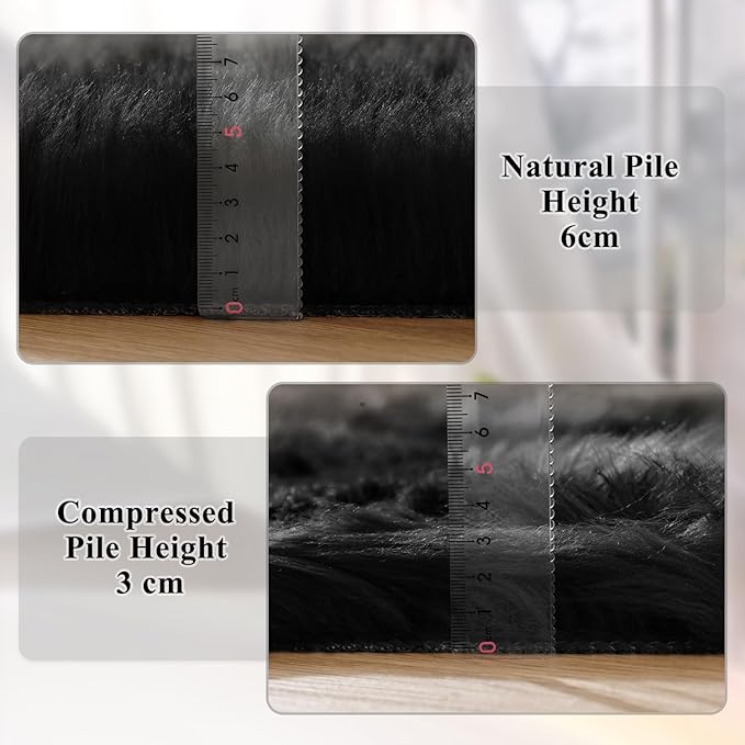 ORINOVA Washable Area Rugs 9x12 Living Room Large Black Faux Sheepskin Shaggy - Image 4