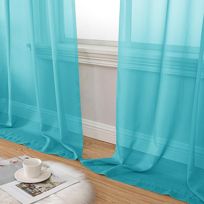 Aiyufeng Turquoise Sheer Curtains 54 Inch Length 2 Panels Set, Light Filtering - Image 8