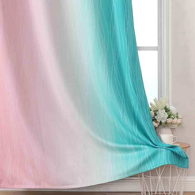 Estelar Textiler Pink and Teal Ombre Blackout Curtains 90 Inches Long 2 Panels - Image 6
