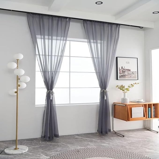SpaceDresser Basic Rod Pocket Sheer Voile Window Curtain Panels Grey 1 Pair 2 - Image 2