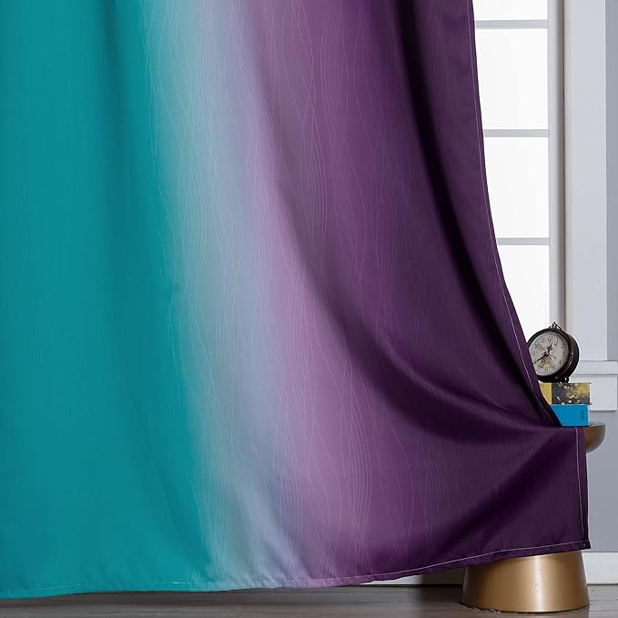 Estelar Textiler Ombre Teal and Purple Blackout Curtains 72 Inch Length 2 panels - Image 6