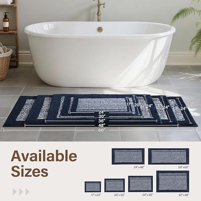 60x24 Long Bathroom Rugs Washable Non Slip, Dark Blue Bath Mat - Image 6