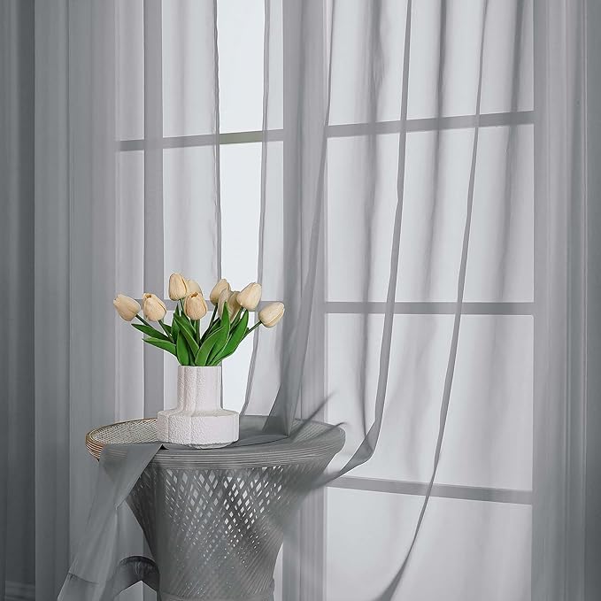 OWENIE Extra Long Grey Sheer Curtains 96 Inches Long 2 Panels Set, Soft - Image 6