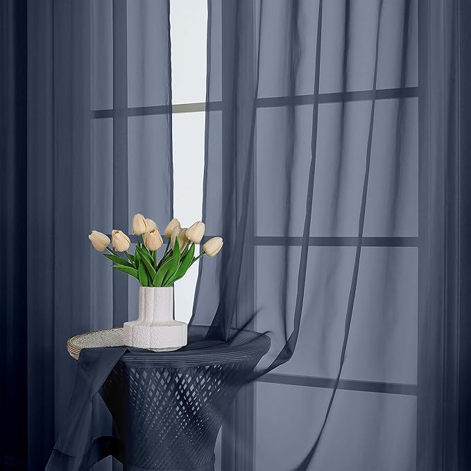 OWENIE Navy Blue Sheer Curtains 72 Inches Long 2 Panels Set, Transparent Voile - Image 6