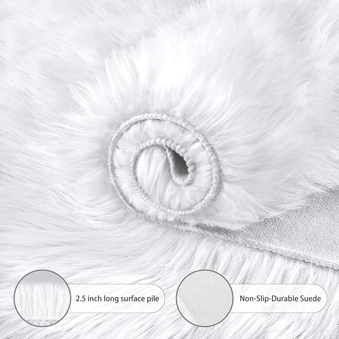 Ciicool Faux Sheepskin Rugs Soft Faux Fur Rug White Fluffy Chair Couch Cover - Image 4