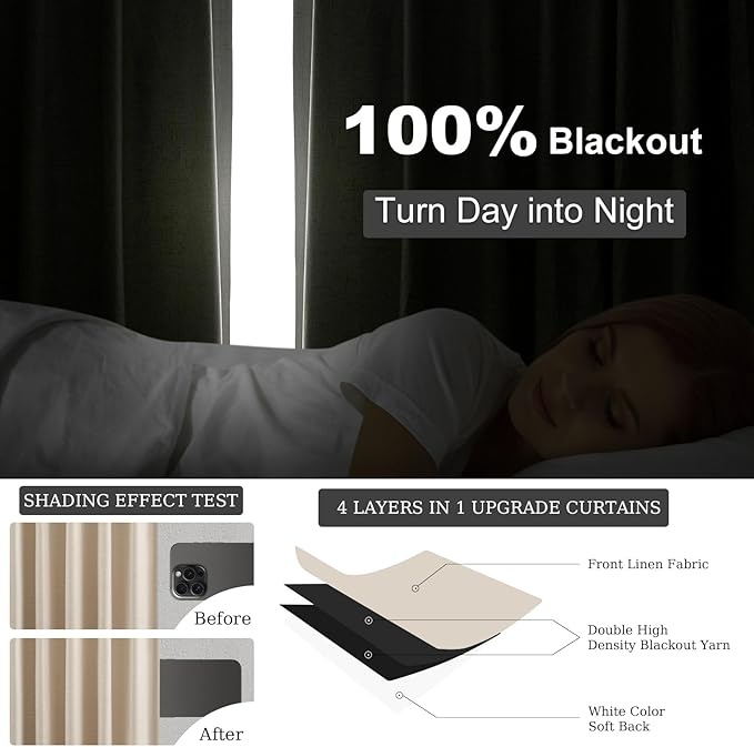 Topfinel Floor to Ceiling Curtains Drapery 108 Inches Long Black Out - Image 6