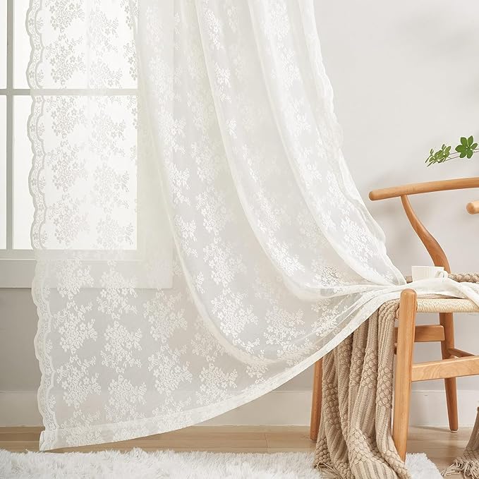 YJ YANJUN Vintage Lace Curtains Cottage Floral Cream Sheer 94 inch Curtains 2 - Image 4