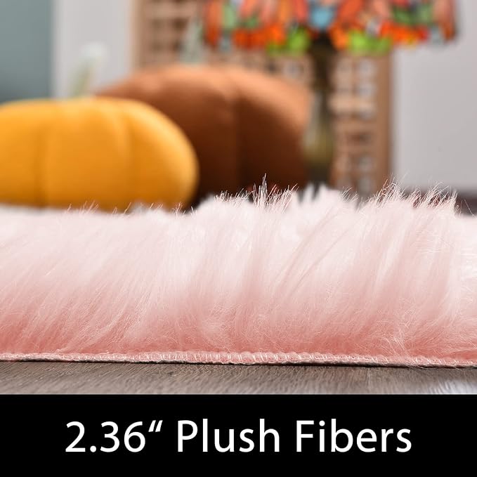 Latepis Pink Rugs for Living Room Shag 6x8 Faux Fur Sheepskin Rug for Sofa - Image 2