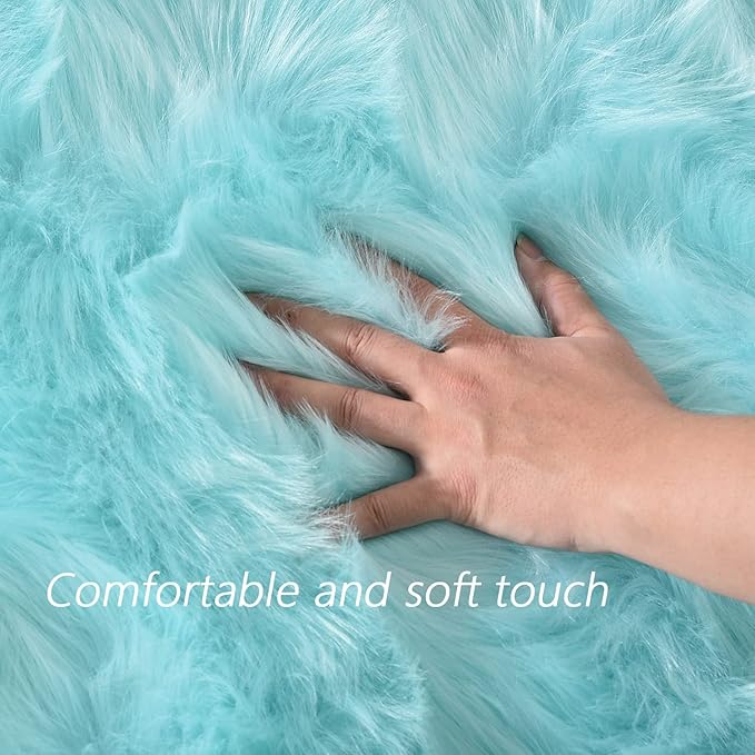 Latepis Blue Rugs for Bedroom Washable 3x5 Faux Sheepskin Fur Rug Fluffy Shaggy - Image 4