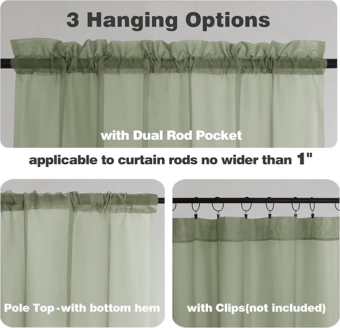 Chyhomenyc Sage Green Sheer Curtains 84 inches Long 2 Panels, Light Filtering - Image 6