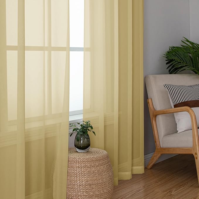 Simplebrand Gold Sheer Curtains, 2 Panels Set - Image 7
