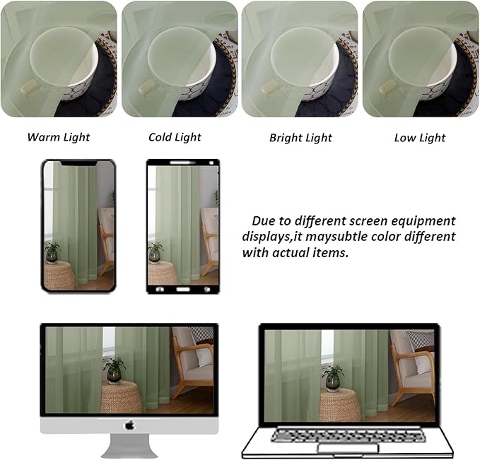 Chyhomenyc Extra Long Sage Green Sheer Curtains 120 Inches Long 2 Panels - Image 4