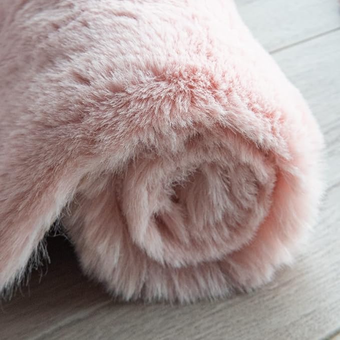 ORINOVA Small Pink Fuzzy Faux Rabbit Shaggy Fur Rug Furry Washable Runner Rug - Image 7