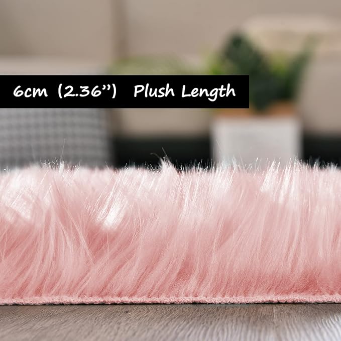 Goolela Pink Fur Rug for Bedroom Sheepskin Rug 2x6 Fluffy Runner Rug Dorm Fuzzy - Image 2