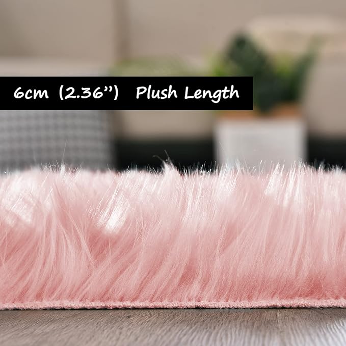 Goolela Pink Circle Rug 4ft for Girls Bedroom Round Fuzzy Fluffy Faux Fur - Image 4