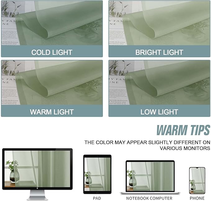 Sage Green Sheer Curtains 84 Inches Long 2 Panels, Elegant Airy Transparent - Image 6