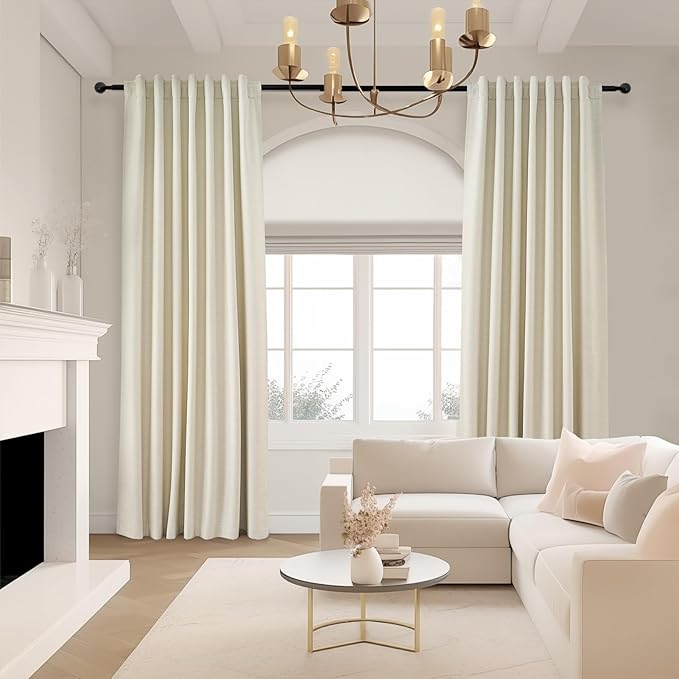 Topfinel 100 Inch Long Ivory White Black Out Custom Drapery Panels, Ceiling - Image 2