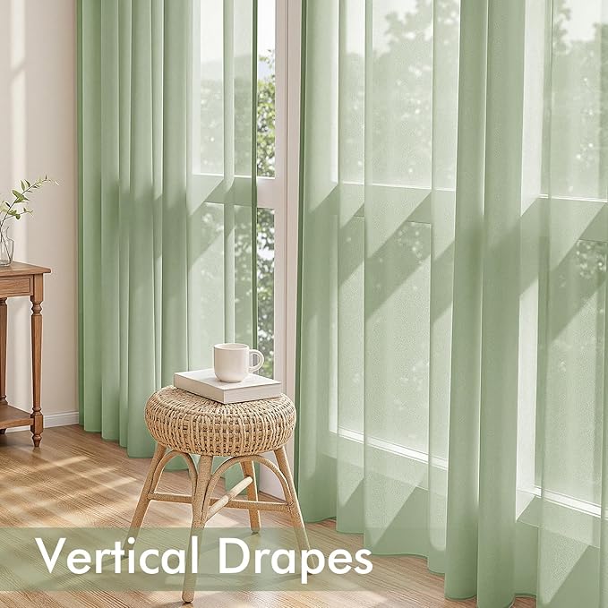 MIULEE Sage Green Sheer Curtains 108 Inches Long, 4 Panels Set, Light Filtering - Image 5