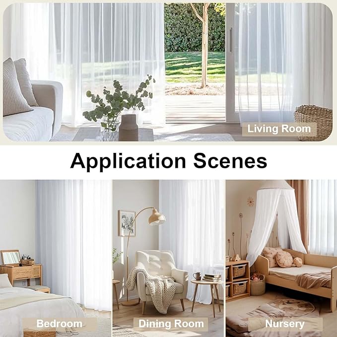 OWENIE White Sheer Curtains 72 Inches Long 2 Panels, Transparent Voile Sheer - Image 8