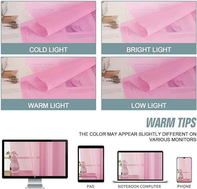 Light Pink Sheer Curtains 63 Inch Length 2 Panels, Voile Sheer Curtain - Image 6