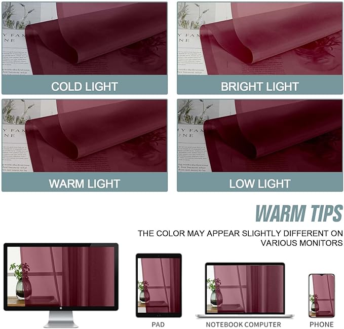 Burgundy Sheer Curtains for Window 72 inches Long 2 Panels, Soft Airy Light - Image 6
