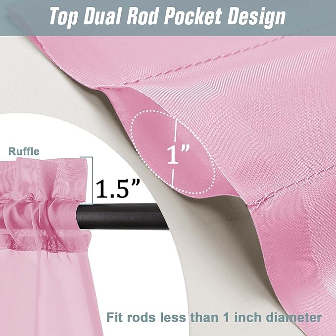 Light Pink Sheer Curtains 63 Inch Length 2 Panels, Voile Sheer Curtain - Image 3