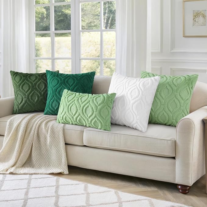 decorUhome Throw Pillow Covers 24x24 Inch Set of 2, Soft Plush Faux Wool Green - Image 5