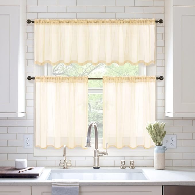 MIULEE 2 Panels Red Kitchen Tiers Half Window Sheer Curtains Rod Pocket - Image 8
