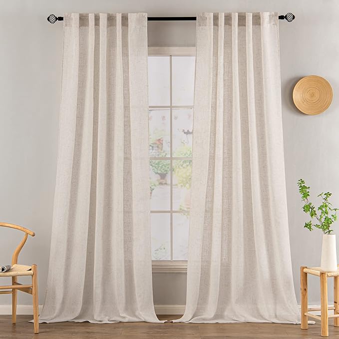 MIULEE Natural White Linen Curtains 84 Inch Length 2 Panels - Image 2