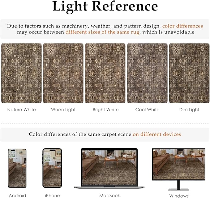 12x15 Washable Area Rug for Living Room Bedroom Vintage Brown Non Slip Carpet - Image 8