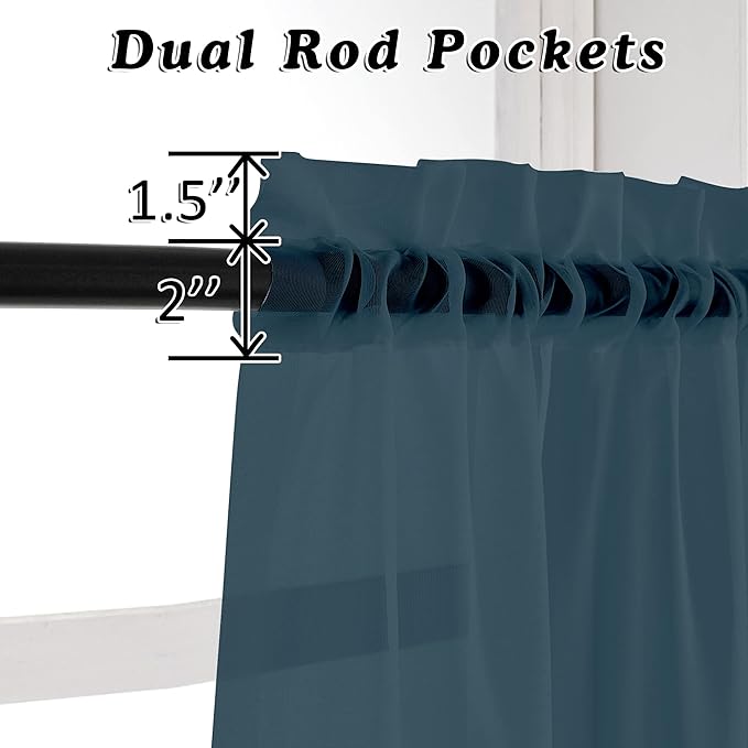 OVZME Dusty Blue Sheer Curtains 63 inch Length 2 Panels Set - Image 3