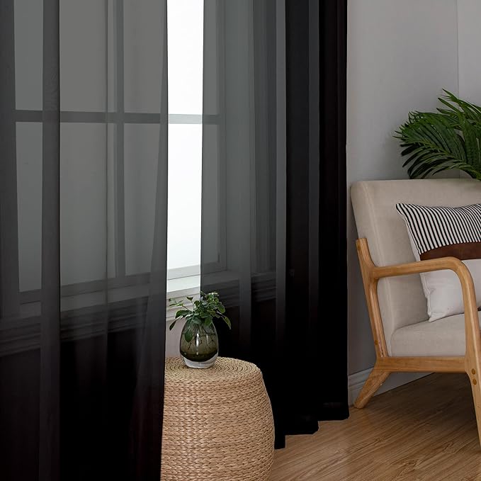 Aiyufeng Sheer Black Curtains 120 Inches Long, Extra Long Rod Pocket Solid - Image 4